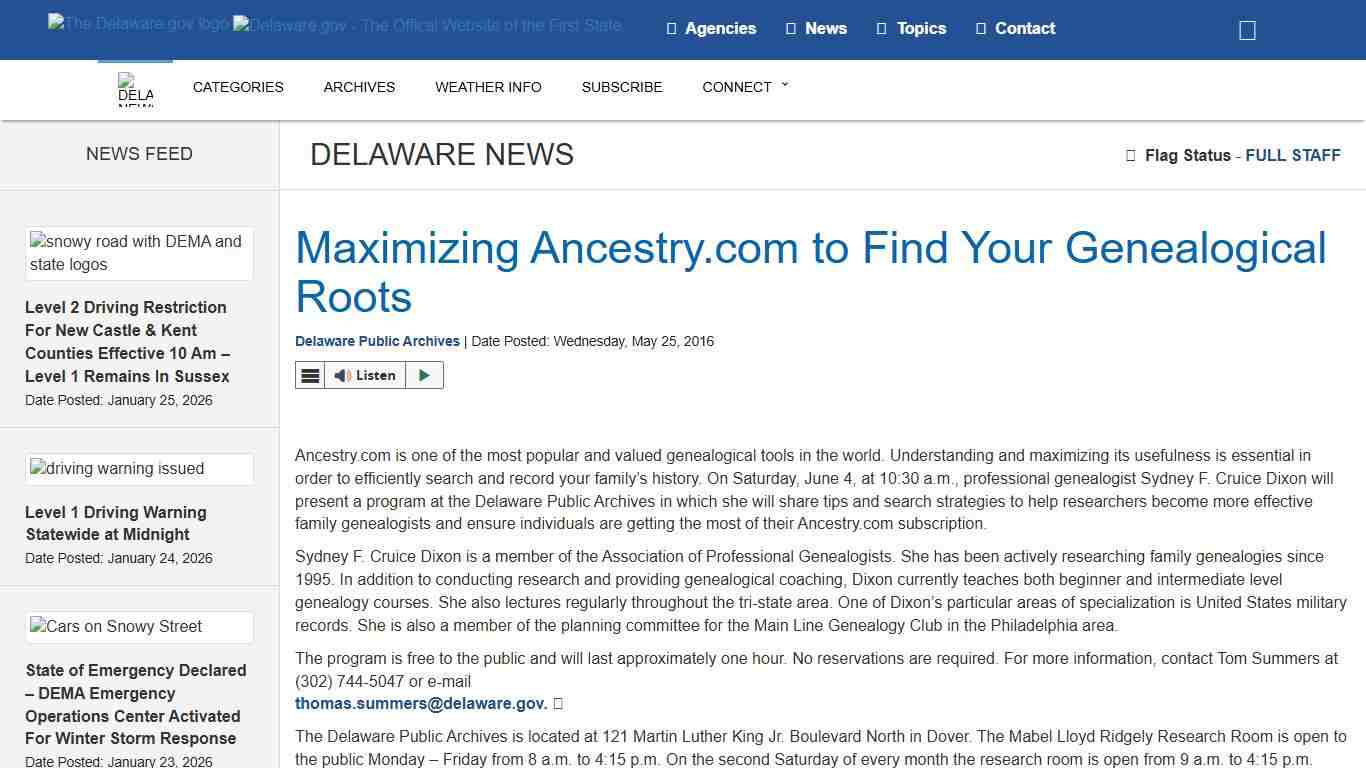 Maximizing Ancestry.com to Find Your Genealogical Roots - State of Delaware News
